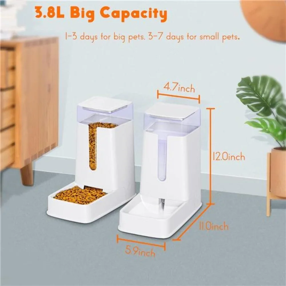 Automatic Cat Feeder and Water Dispenser in Set 2Packs 1 Gallon for Small Medium